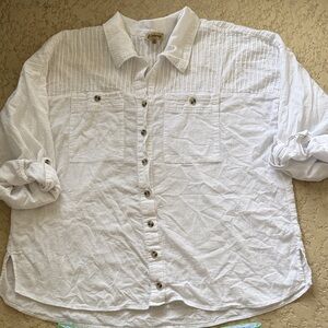 Democracy White Textured Button Front Utility Shirt